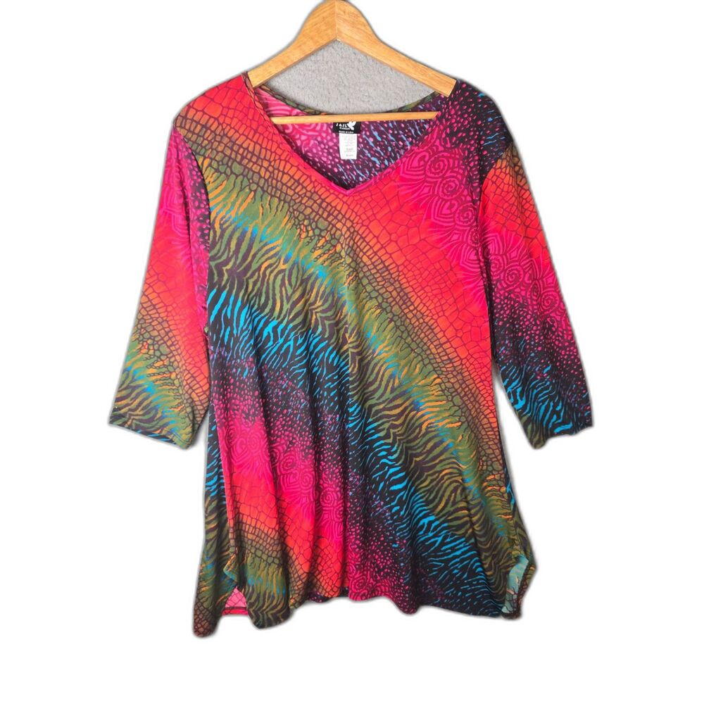 J and JL Fashion Vintage Tunic XL Multicolor Abstract Art To Wear Stretch Jersey